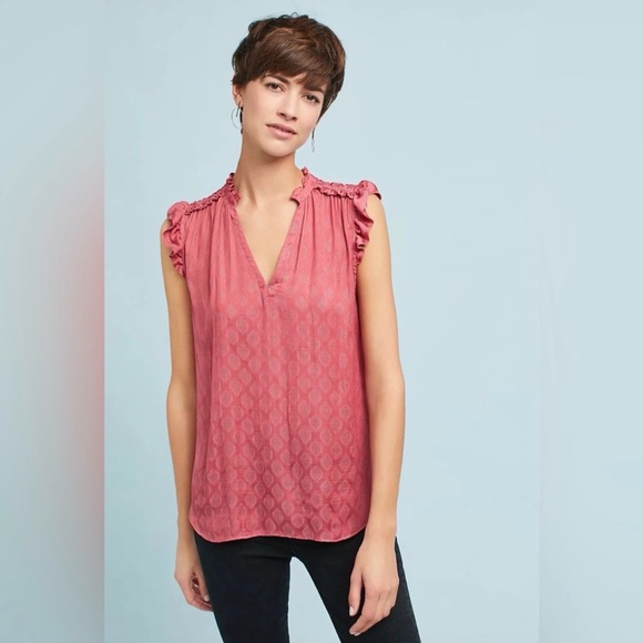 Maeve Tops - ANTHROPOLOGIE Maeve Textured Blouse with Ruffle Trim | Sz M